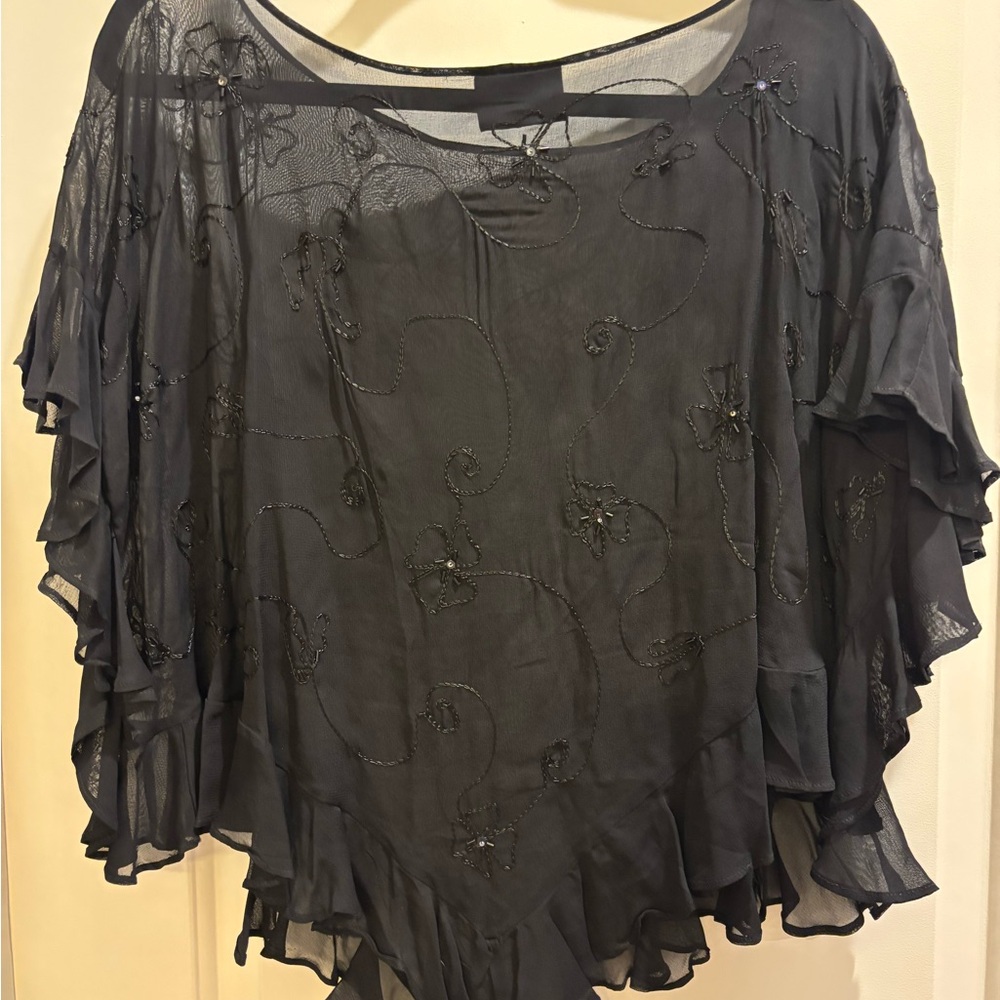 Chic Black Embroidered Women's Blouse